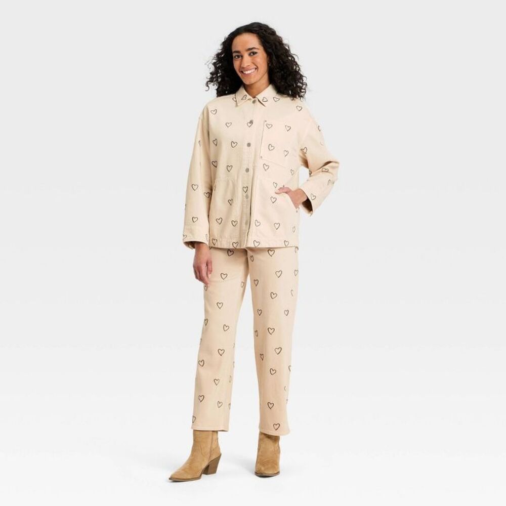 Universal Thread - Women's Heart Embroidered Chore Denim Jacket - Uni Cream - Picture 3 of 4